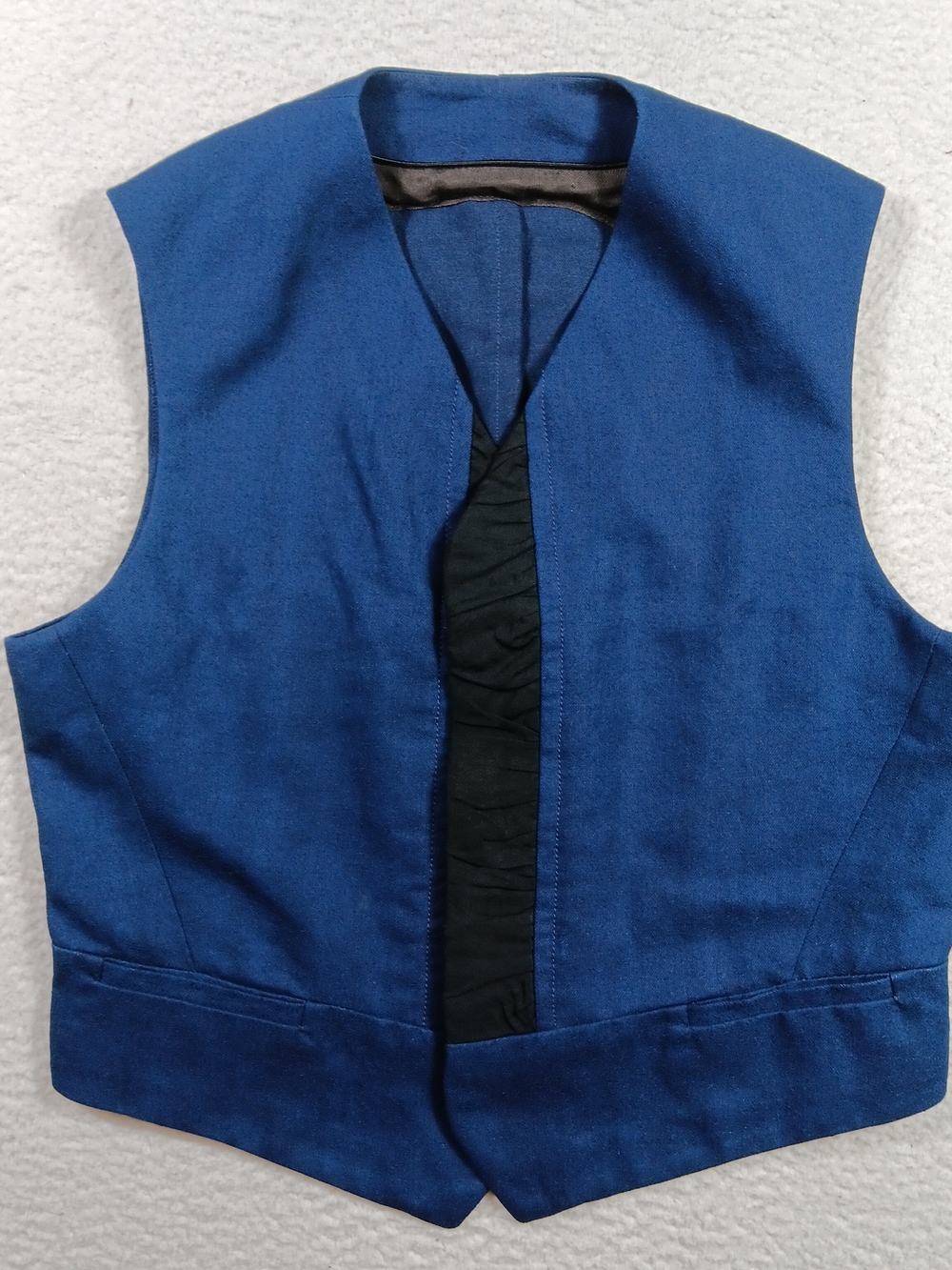 Haider Ackermann Vest Mens 52 Navy Blue Cropped Cotton Rayon Linen Waistcoat